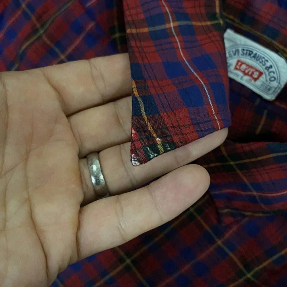 Vintage 70s 80s Levis Shirt Mens Large Red Plaid Western Button Up Flap Pocket